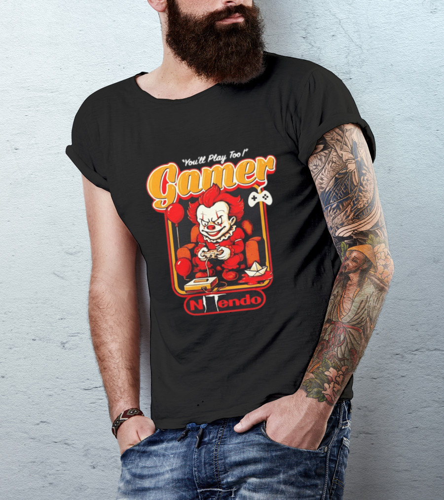 You'll Play Too Pennywise Gamer Nintendo Controller Balloons T-Shirt