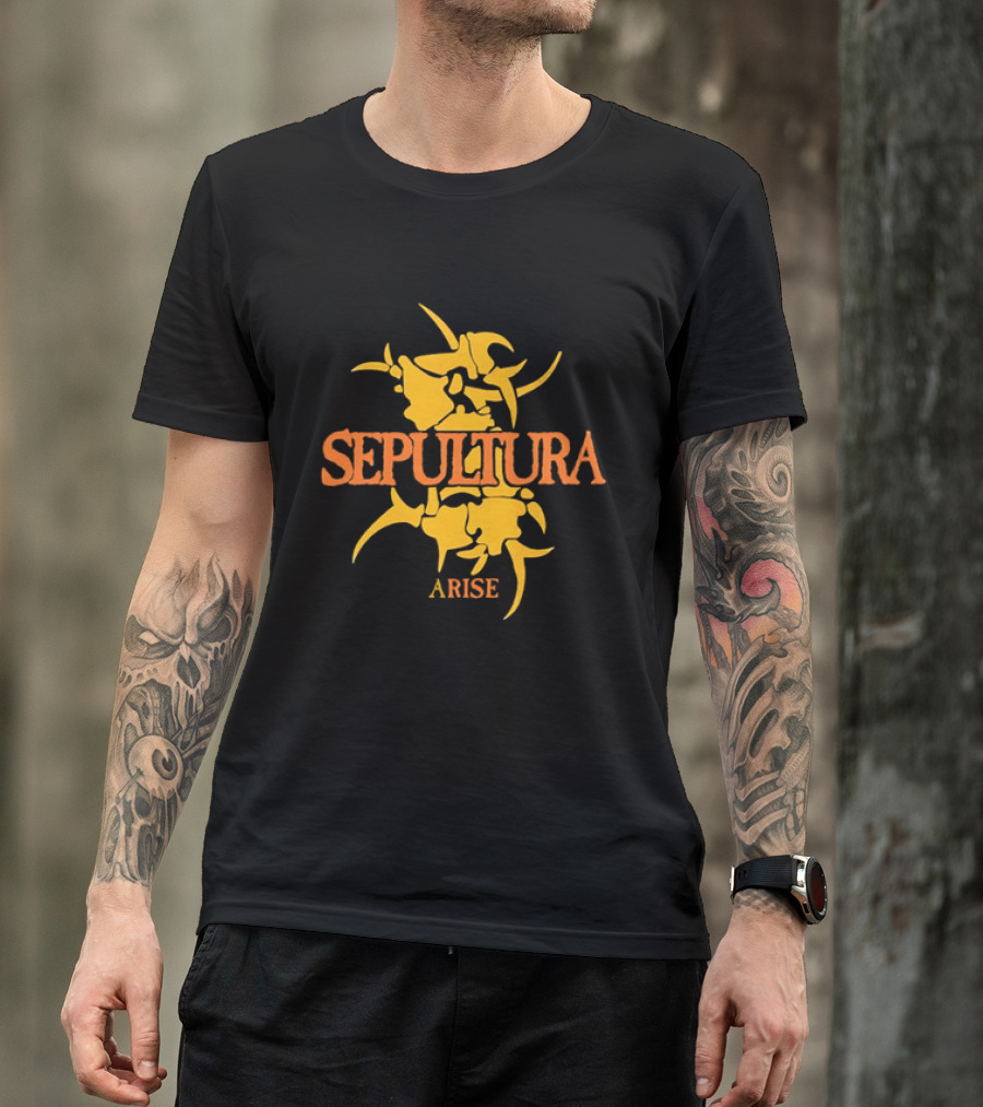 Sepultura Arise Thrash Metal Band Vintage Text Yellow T-Shirt