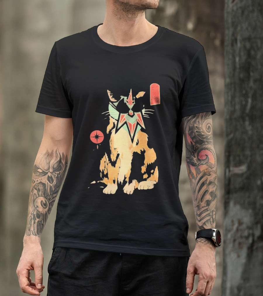 Shimbashi Masked Calico Cat Eastern Symbol And Star T-Shirt