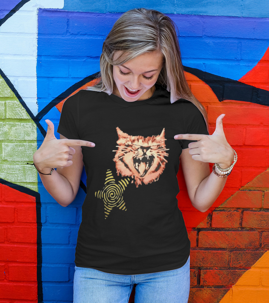 Snarling Cat Spiral Star Alternative Subculture Aesthetic T-Shirt