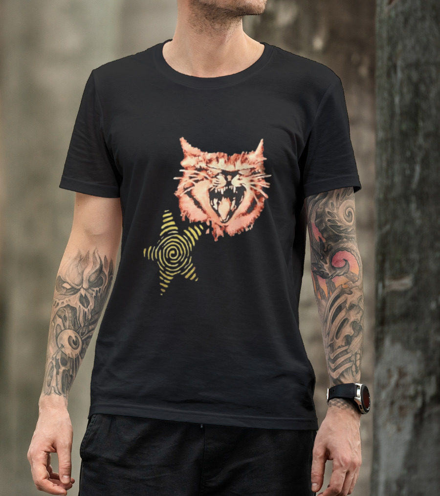 Snarling Cat Spiral Star Alternative Subculture Aesthetic T-Shirt