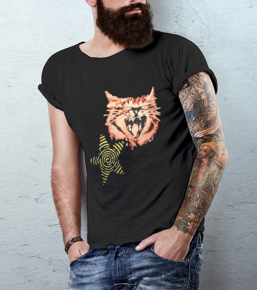 Snarling Cat Spiral Star Alternative Subculture Aesthetic T-Shirt