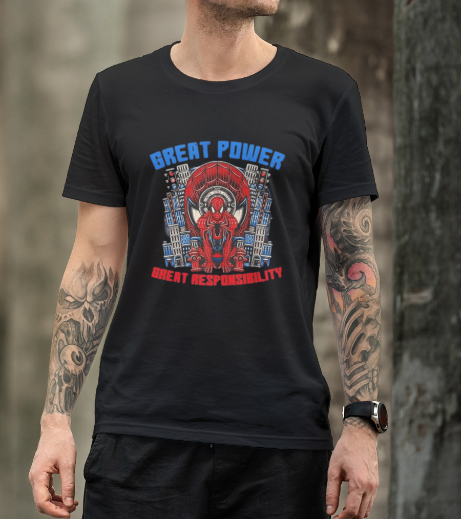 Spider Man Great Power Great Responsibility New York City Marvel T-Shirt