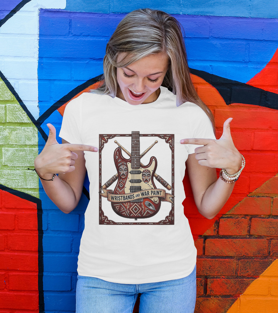 Wristbands And War Paint Electric Guitar Tribal Mask T-Shirt