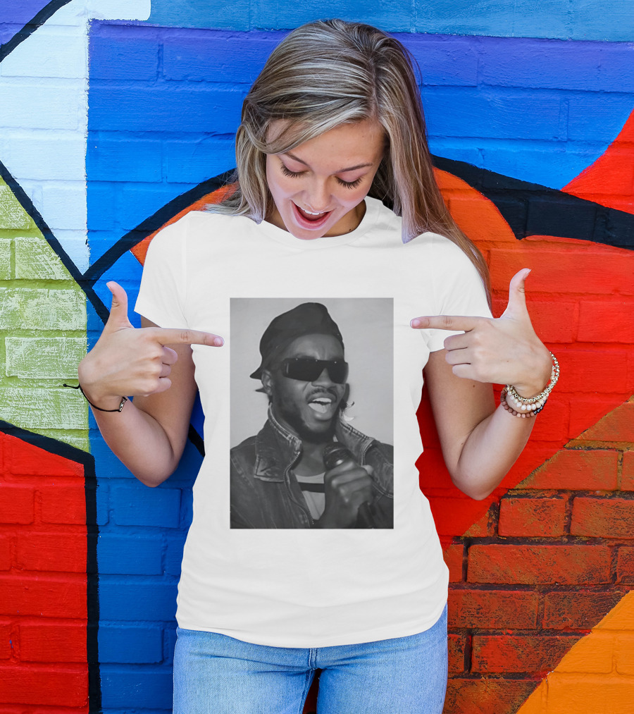 Ata Kak Iconic Ghanaian Musician Highlife Style Sunglasses Microphone Denim Jacket T-Shirt