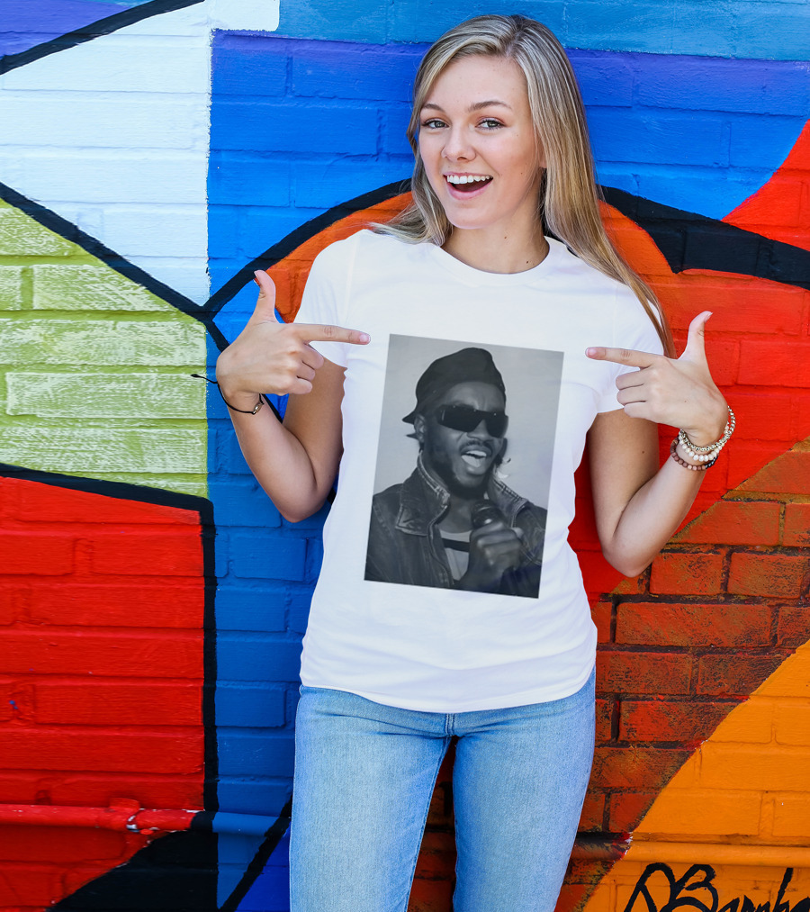 Ata Kak Iconic Ghanaian Musician Highlife Style Sunglasses Microphone Denim Jacket T-Shirt