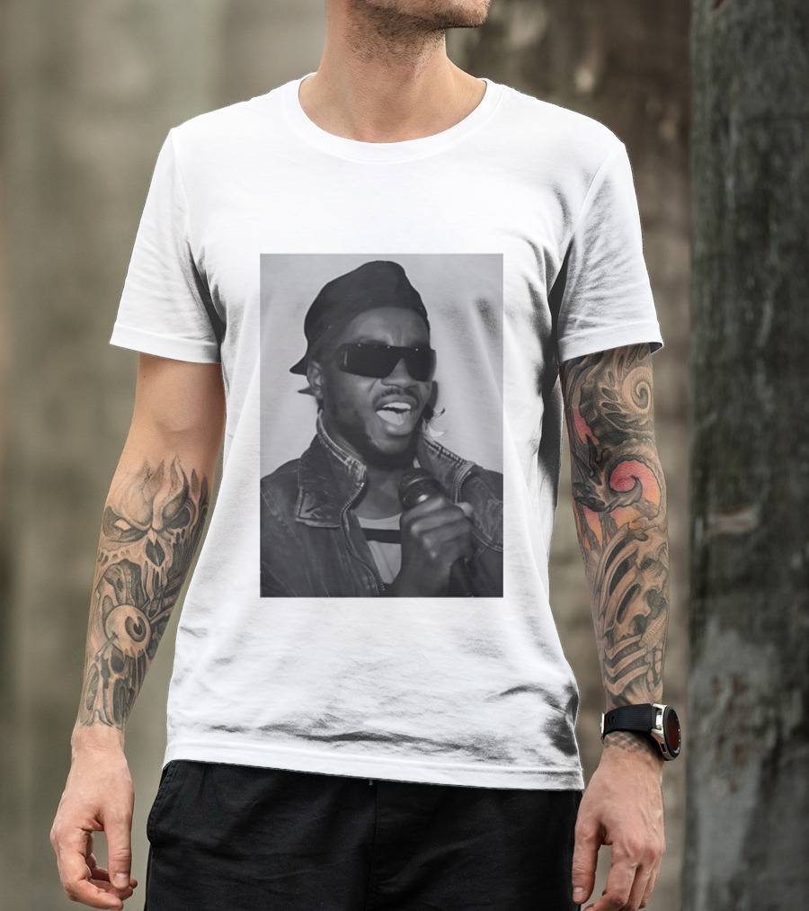 Ata Kak Iconic Ghanaian Musician Highlife Style Sunglasses Microphone Denim Jacket T-Shirt