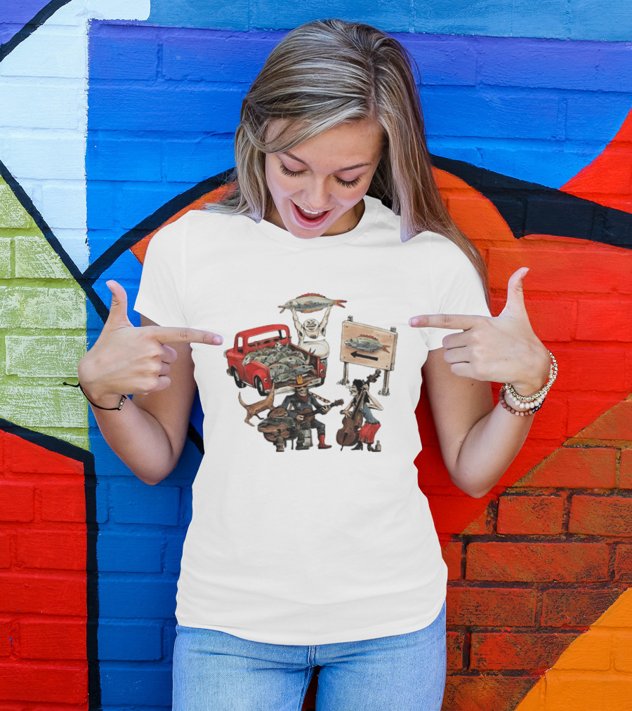 Bluegrass Band Jam Session With Truckload Of Fish And Red Pickup T-Shirt