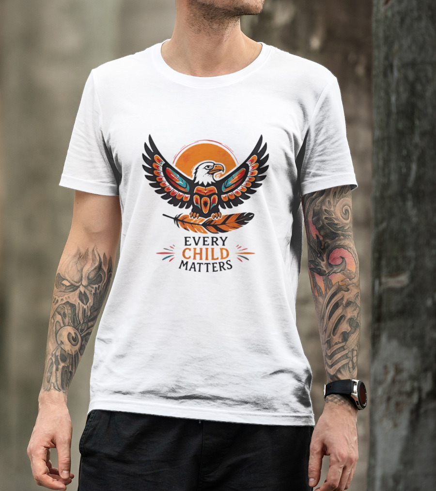 Every Child Matters Indigenous Eagle Feather Orange Sun T-Shirt