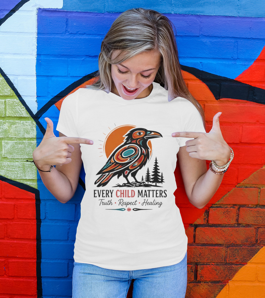 Every Child Matters Truth Respect Healing Raven With Sun And Trees T-Shirt