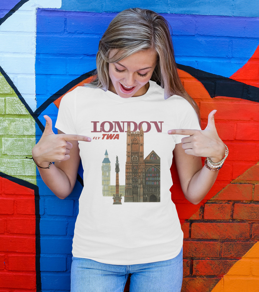 London Fly TWA Travel Big Ben Westminster Abbey Landmark T-Shirt