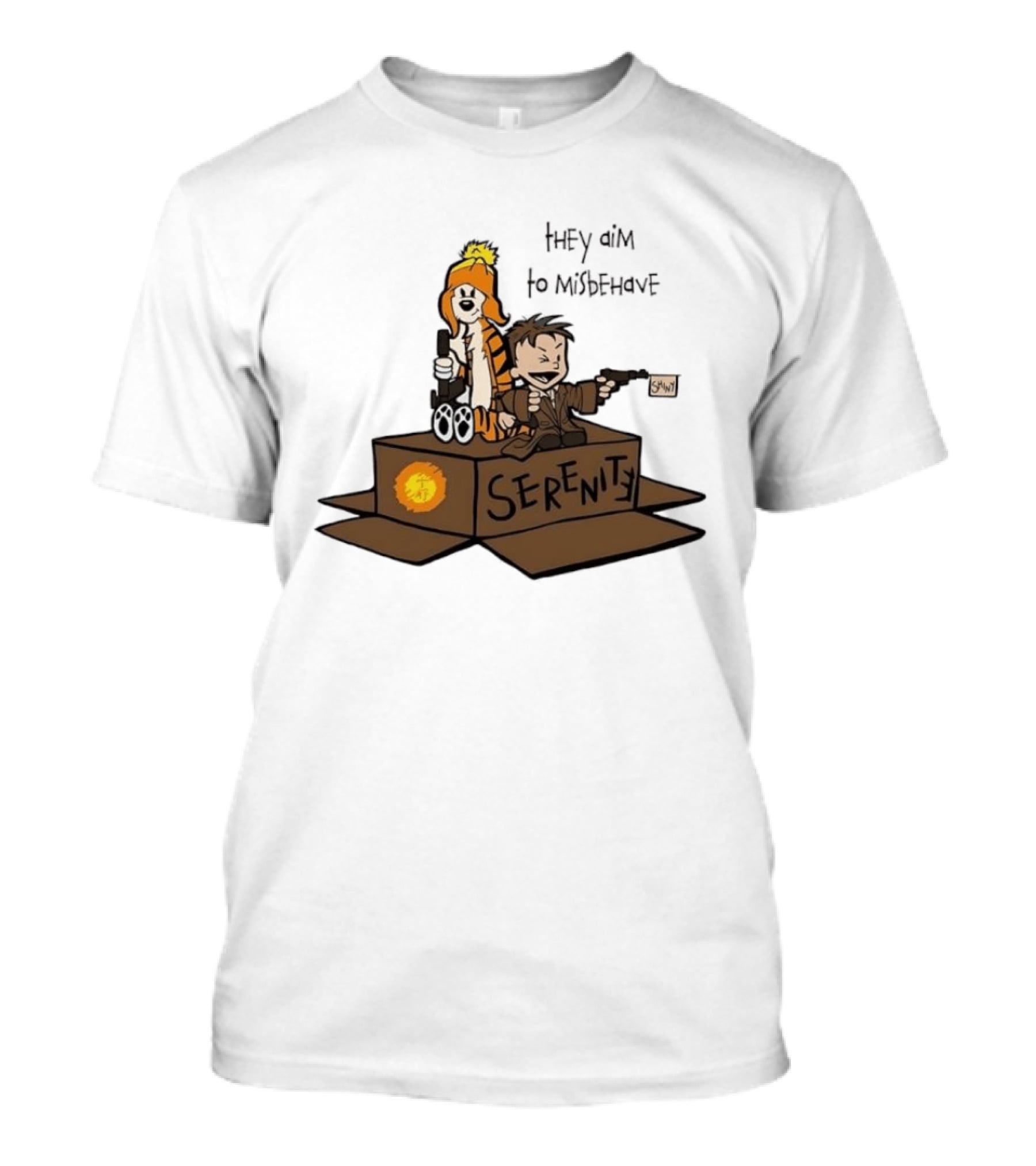 Malvin And Cobbes Serenity Hey Aim To Misbehave Box Gun Drawing T-Shirt
