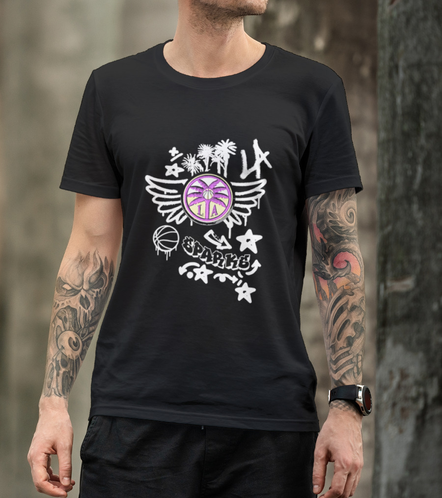 Los Angeles Sparks WNBA Graffiti Art LA Palm Trees Stars Basketball Wings T-Shirt