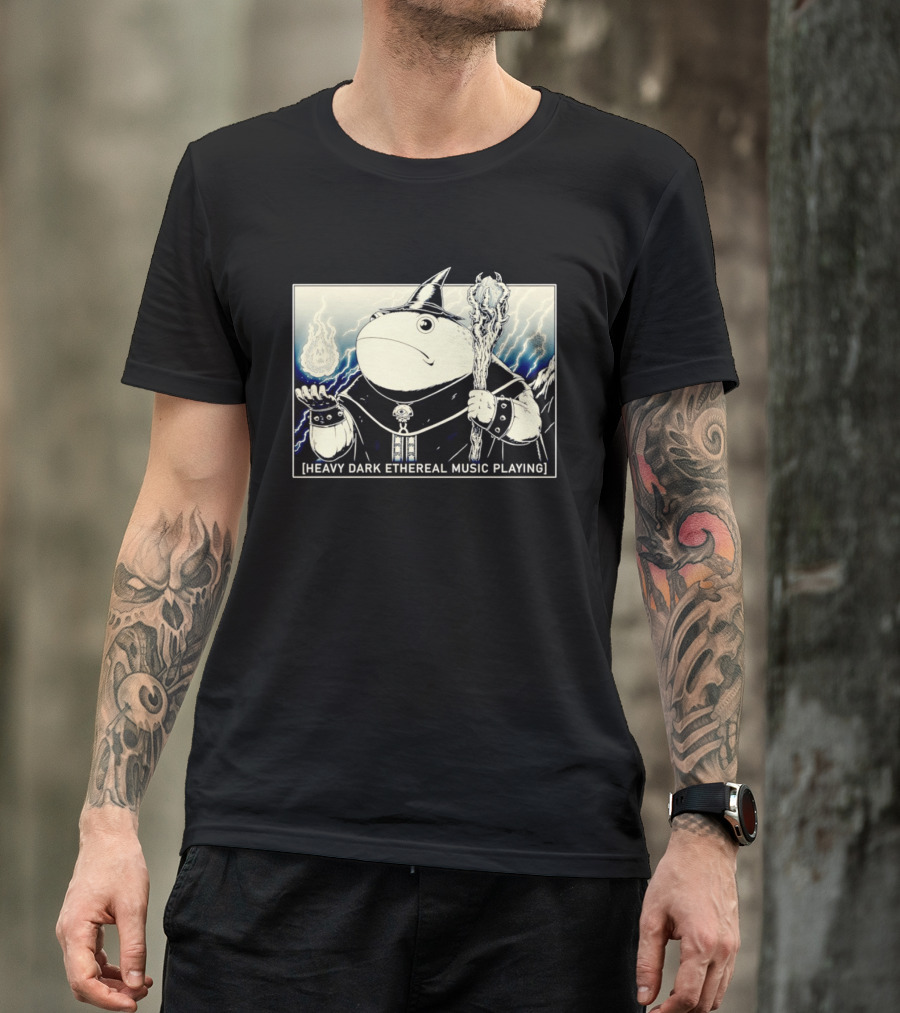 Wizard Frog With Staff And Magic Energy Heavy Dark Ethereal Music Playing T-Shirt