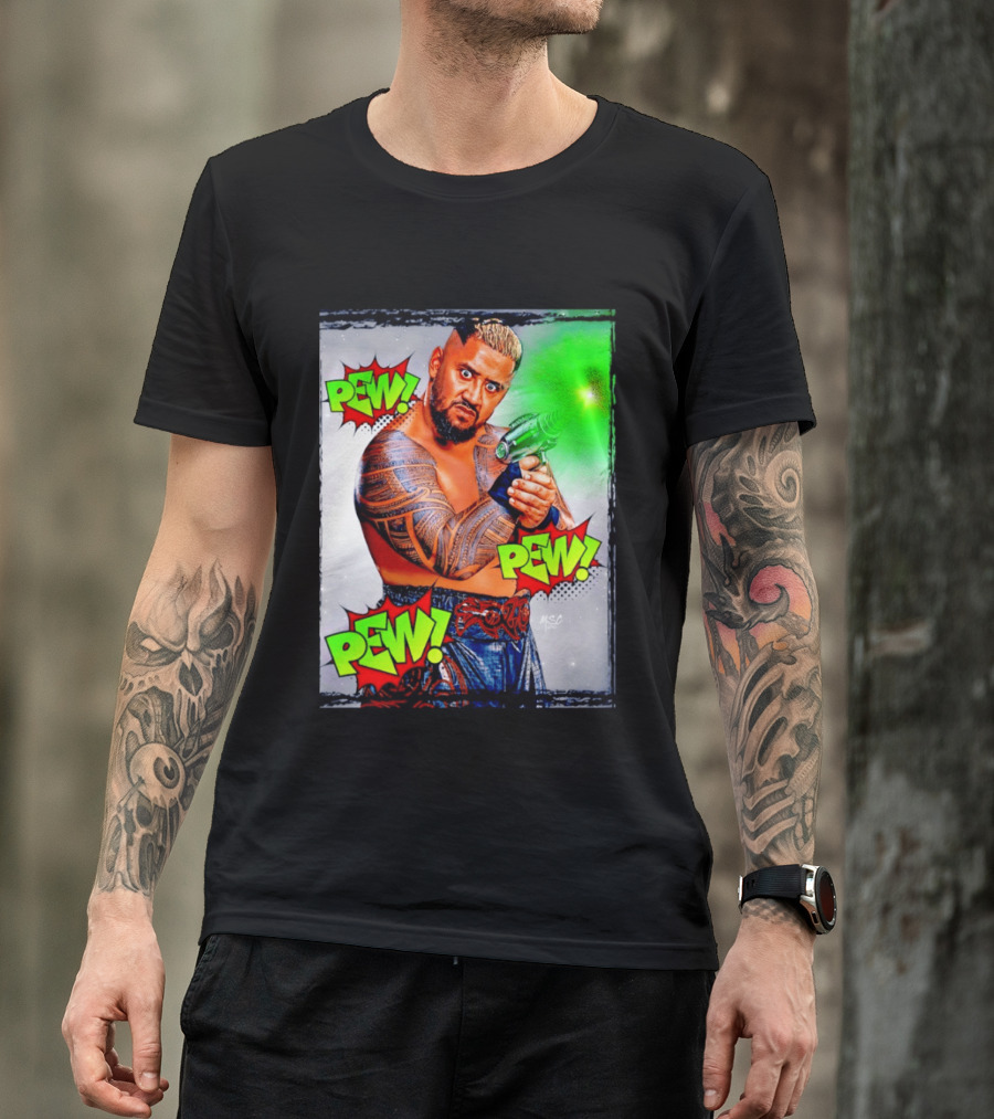 Solo Sikoa Pew Pew Pew WWE Wrestling Comic Style Laser Gun Action T-Shirt