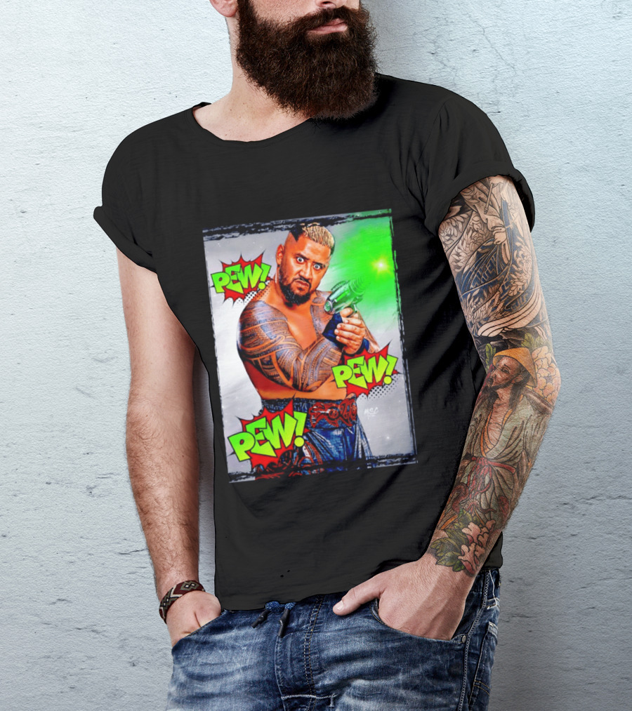 Solo Sikoa Pew Pew Pew WWE Wrestling Comic Style Laser Gun Action T-Shirt