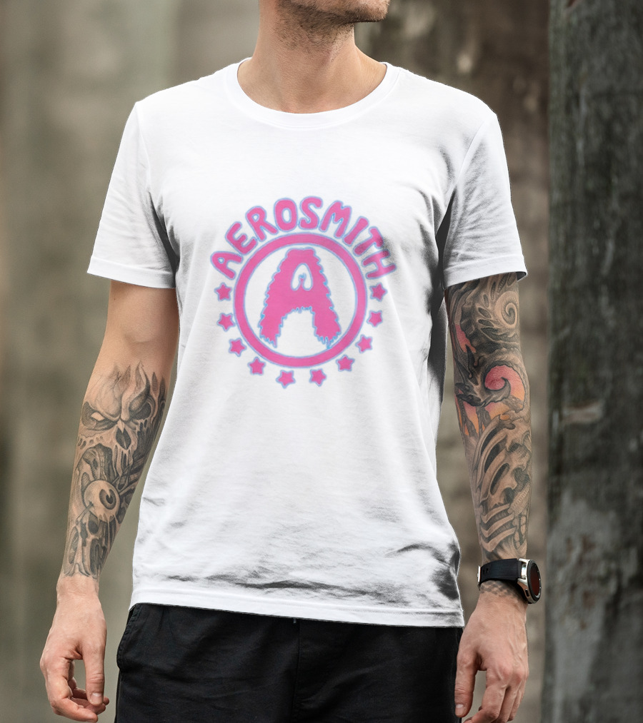 Aerosmith Retro Band Emblem Pink Blue Stars T-Shirt