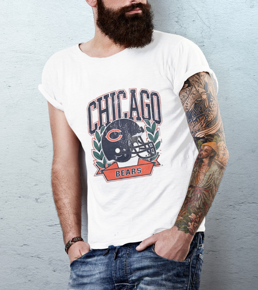 Chicago Bears Distressed Football Helmet T-Shirt