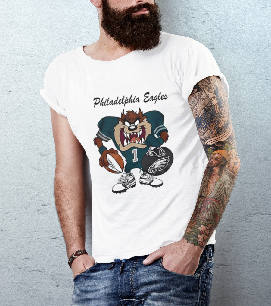 Philadelphia Eagles Taz Tasmanian Devil Football Player Cartoon T-Shirt