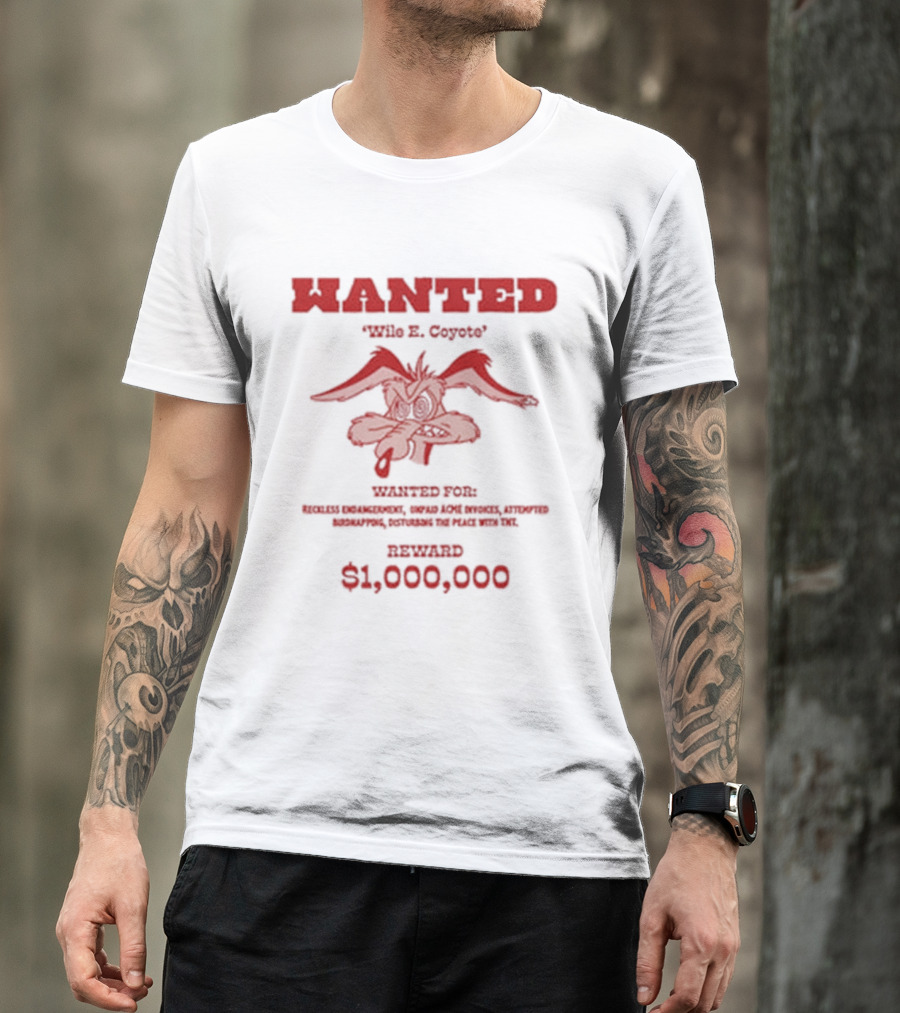 Wanted Wile E Coyote $1000000 Reward Looney Tunes Oversized T-Shirt
