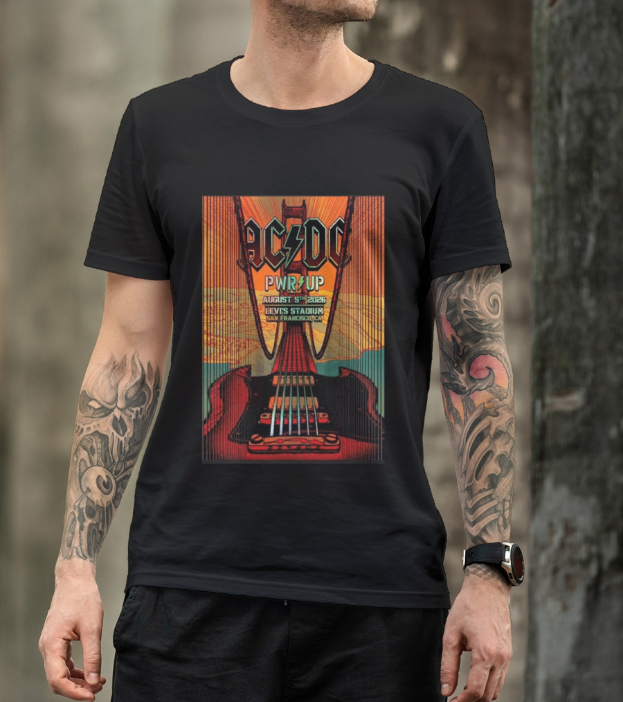 AC DC PWR UP August 5th 2026 Levi's Stadium San Francisco CA Golden Gate Bridge Guitar T-Shirt