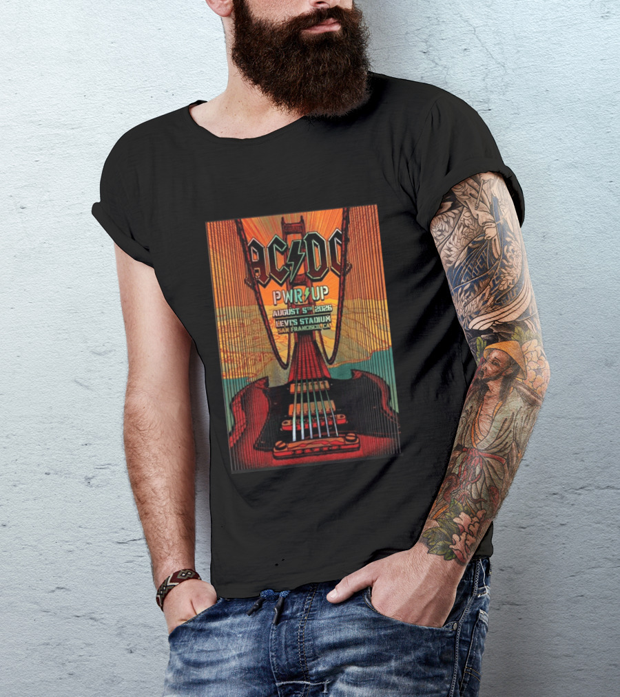AC DC PWR UP August 5th 2026 Levi's Stadium San Francisco CA Golden Gate Bridge Guitar T-Shirt