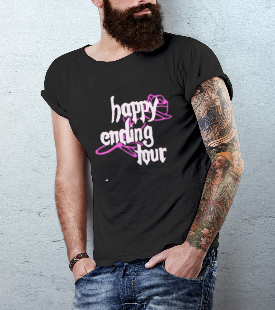 Bailey Rose Spinn Store Happy Ending Tour Trucker Hat Pink And White T-Shirt