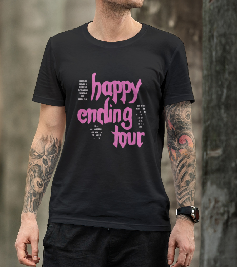 Bailey Rose Spinn Store Happy Ending Tour Pink Text With Date Locations T-Shirt