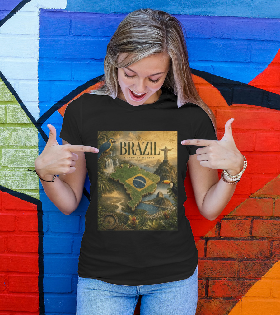 Brazil A Land Of Wonder Ordem E Progresso Christ The Redeemer Amazon Rainforest Toucan Macaw Waterfalls T-Shirt