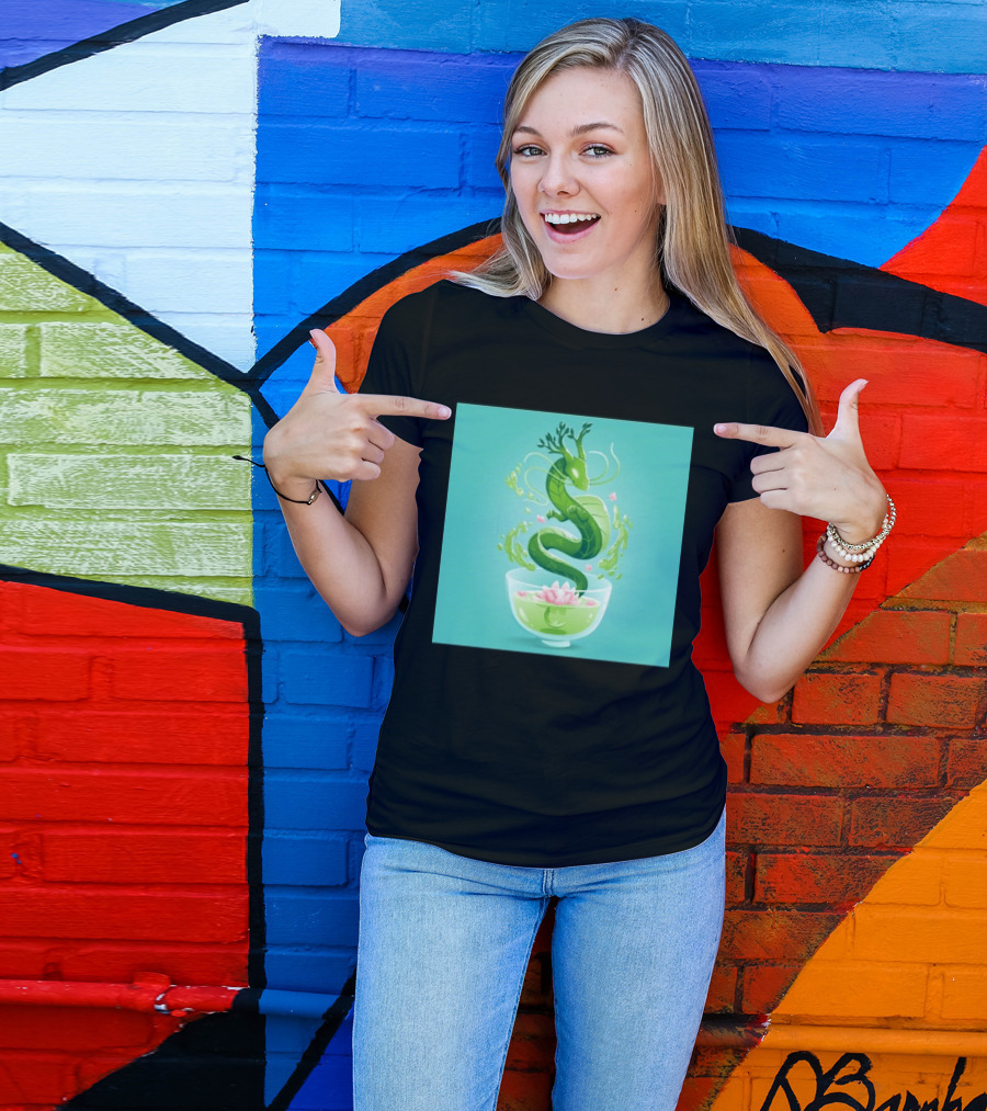 Green Tea Dragon In Teacup With Blossoms And Leaves T-Shirt