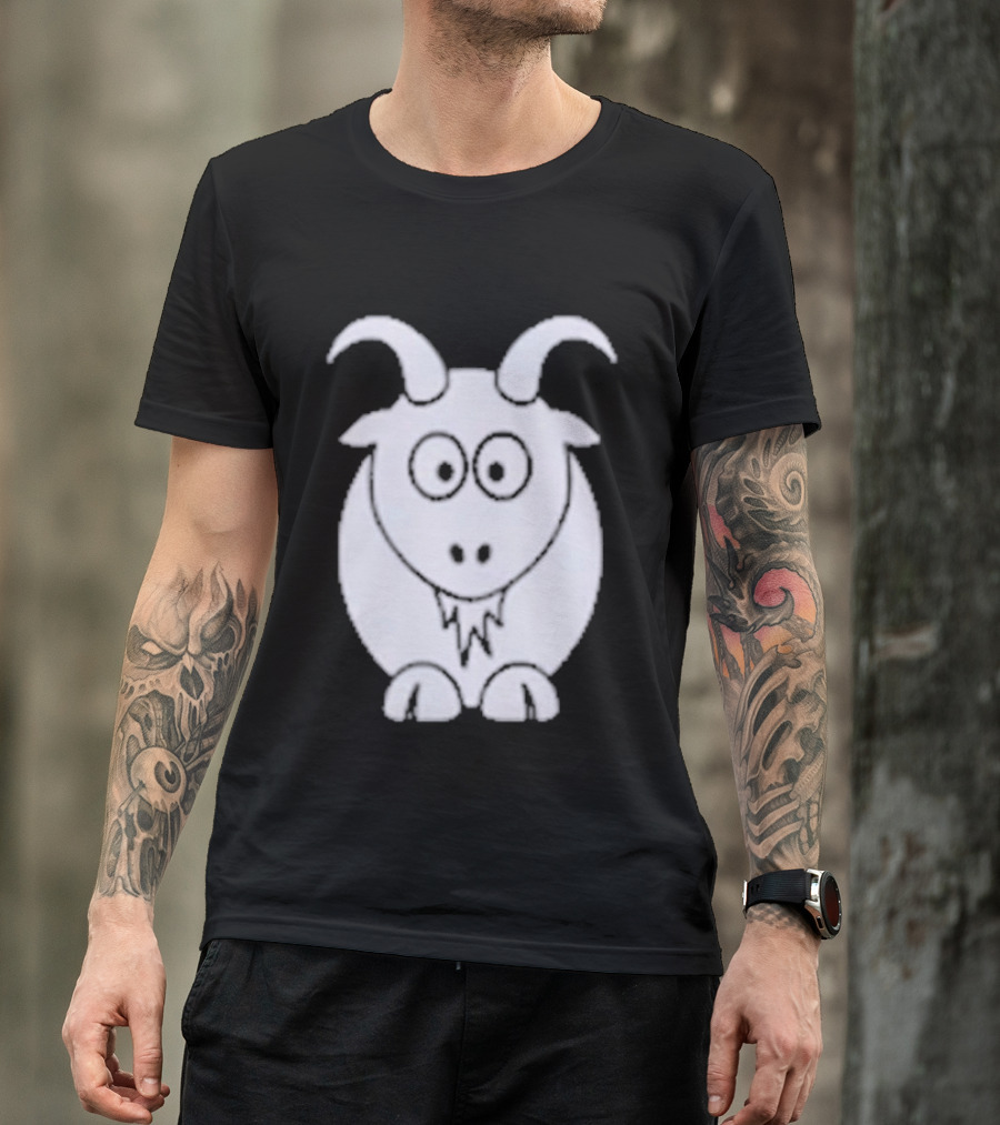 Cartoon Goat With Horns Cute Animal T-Shirt