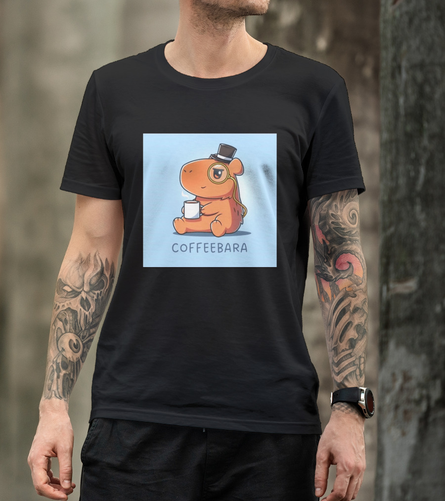 COFFEEBARA Cute Capybara Drinking Coffee With Top Hat And Monocle T-Shirt