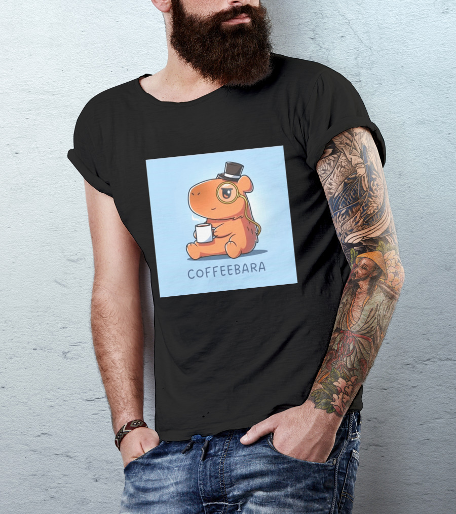 COFFEEBARA Cute Capybara Drinking Coffee With Top Hat And Monocle T-Shirt