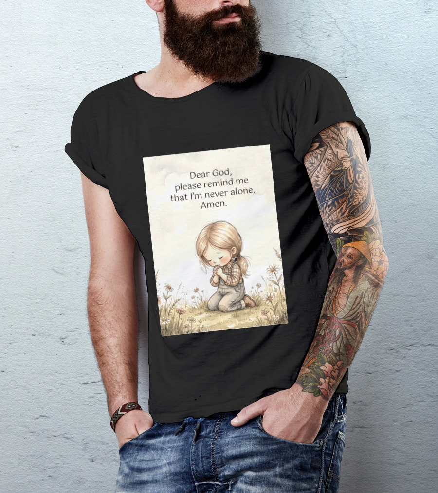 Dear God Please Remind Me That I'm Never Alone Amen Child Praying In Meadow T-Shirt