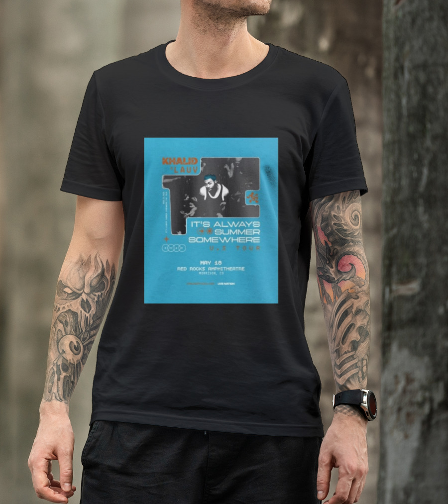 Khalid Lauv It's Always Summer Somewhere US Tour 2026 May 18 Red Rocks Amphitheatre Morrison CO Live Nation T-Shirt