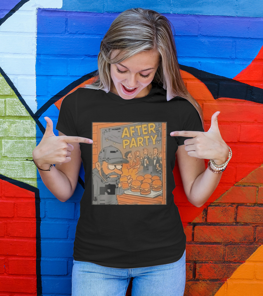 After Party Burger Cartoon With Drink In Hand T-Shirt
