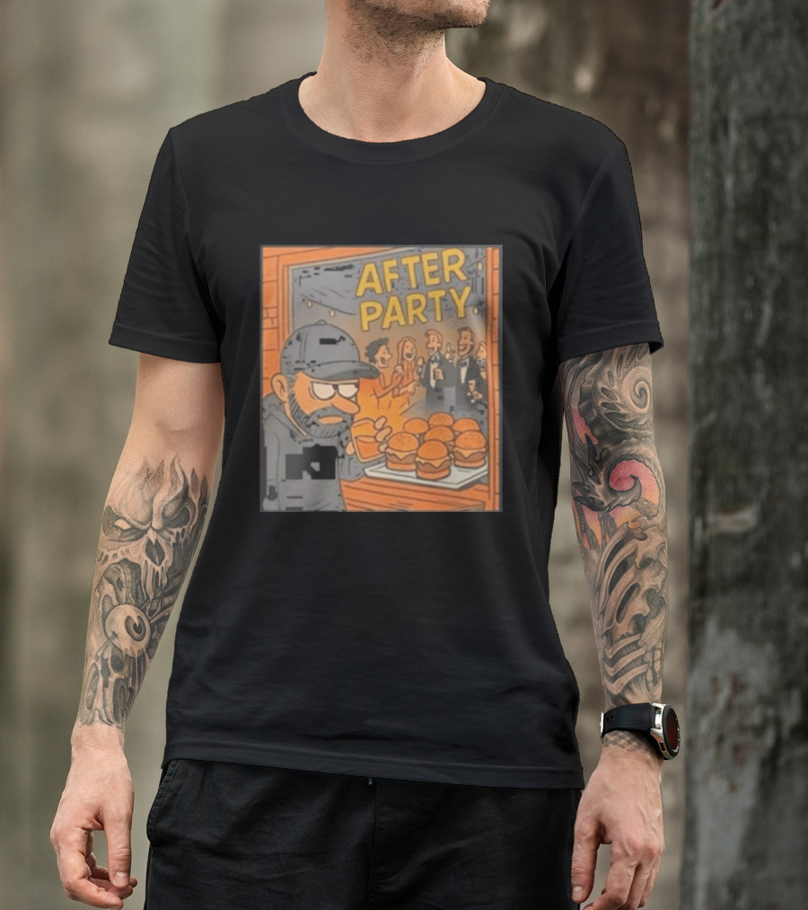 After Party Burger Cartoon With Drink In Hand T-Shirt