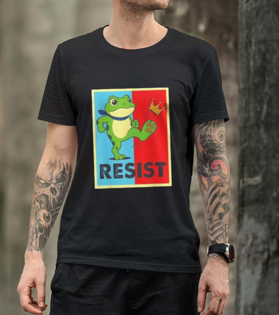 Resist Frog Kicking Crown Icon No Kings T-Shirt