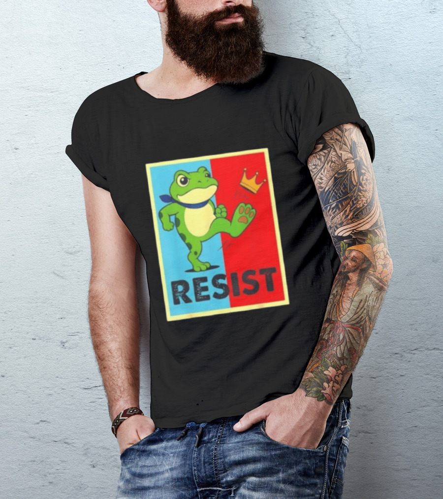 Resist Frog Kicking Crown Icon No Kings T-Shirt