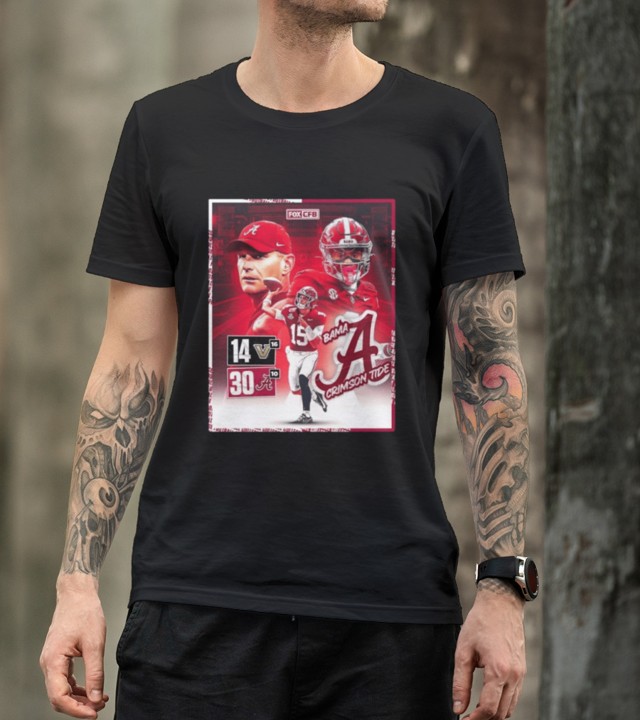 Crimson Tide Triumph Over Vanderbilt 30 14 Featuring Head Coach Kalen DeBoer And Jalen Milroe T-Shirt