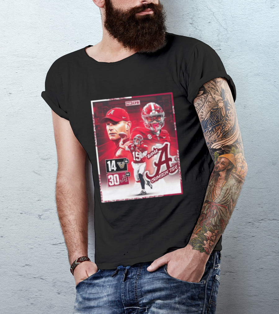 Crimson Tide Triumph Over Vanderbilt 30 14 Featuring Head Coach Kalen DeBoer And Jalen Milroe T-Shirt