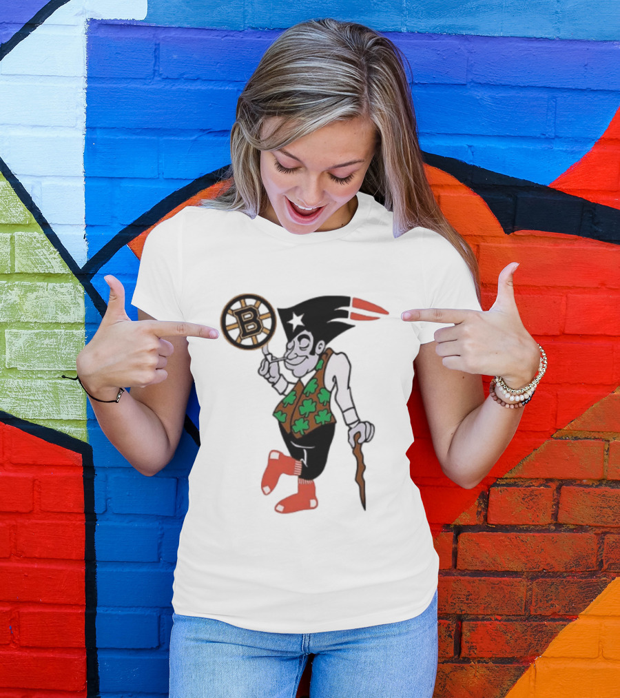 Boston All Sport Team Vintage Mascot With Clover And Cane T-Shirt