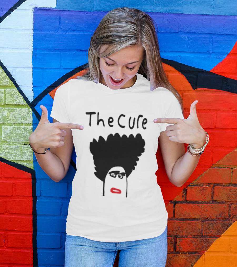 Kieran Maguire Wearing The Cure Text Bold Face Black Hair Red Lips T-Shirt