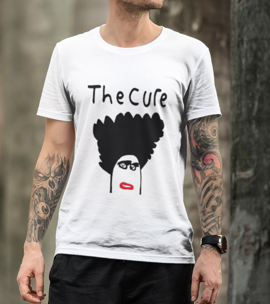 Kieran Maguire Wearing The Cure Text Bold Face Black Hair Red Lips T-Shirt