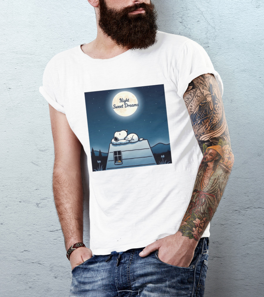 Snoopy Night Sweet Dreams Moonlight Scene Peanuts Sleeping Dog T-Shirt