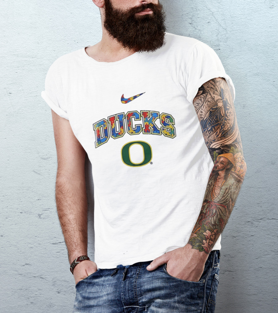 Oregon Ducks Autism Awareness Accept Understand Love Puzzle Nike T-Shirt