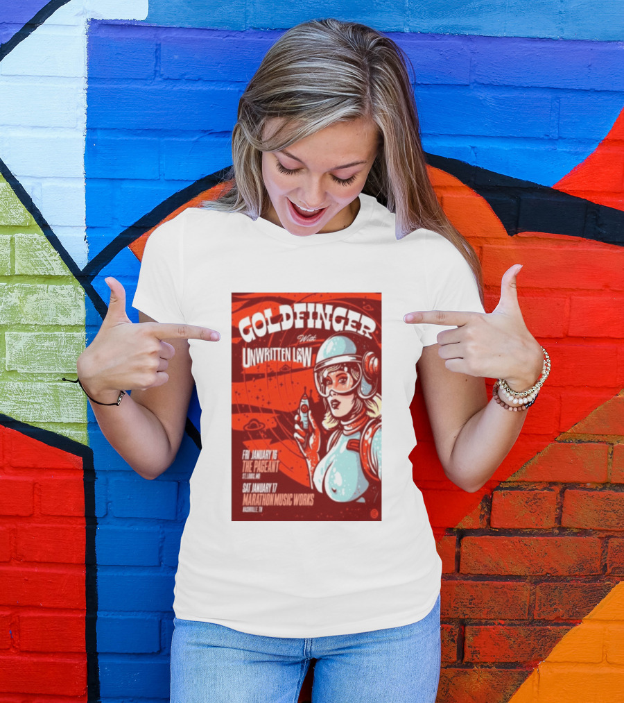 Goldfinger With Unwritten Law The Pageant St. Louis Marathon Music Works Nashville January 16 17 2026 Concert Retro Futuristic Spacewoman T-Shirt