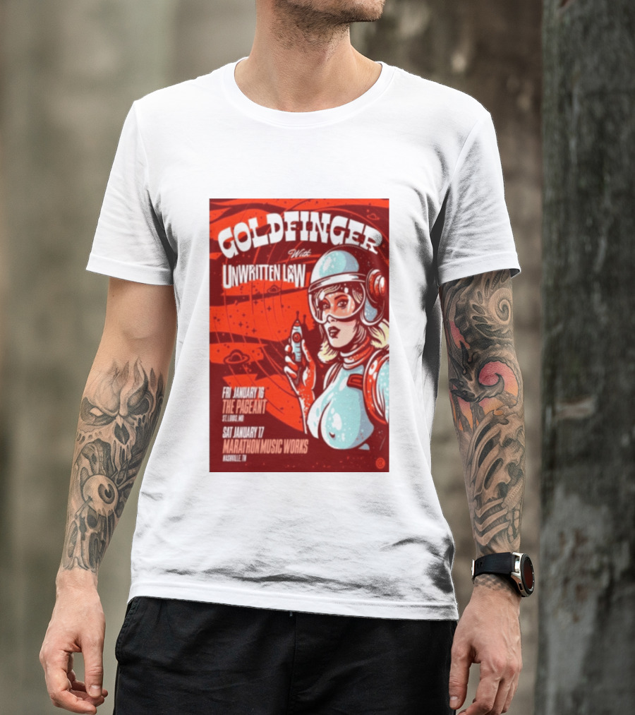 Goldfinger With Unwritten Law The Pageant St. Louis Marathon Music Works Nashville January 16 17 2026 Concert Retro Futuristic Spacewoman T-Shirt