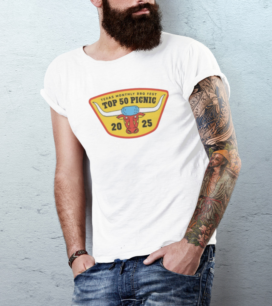 Texas Monthly BBQ Fest Top 50 Picnic 2025 Longhorn T-Shirt