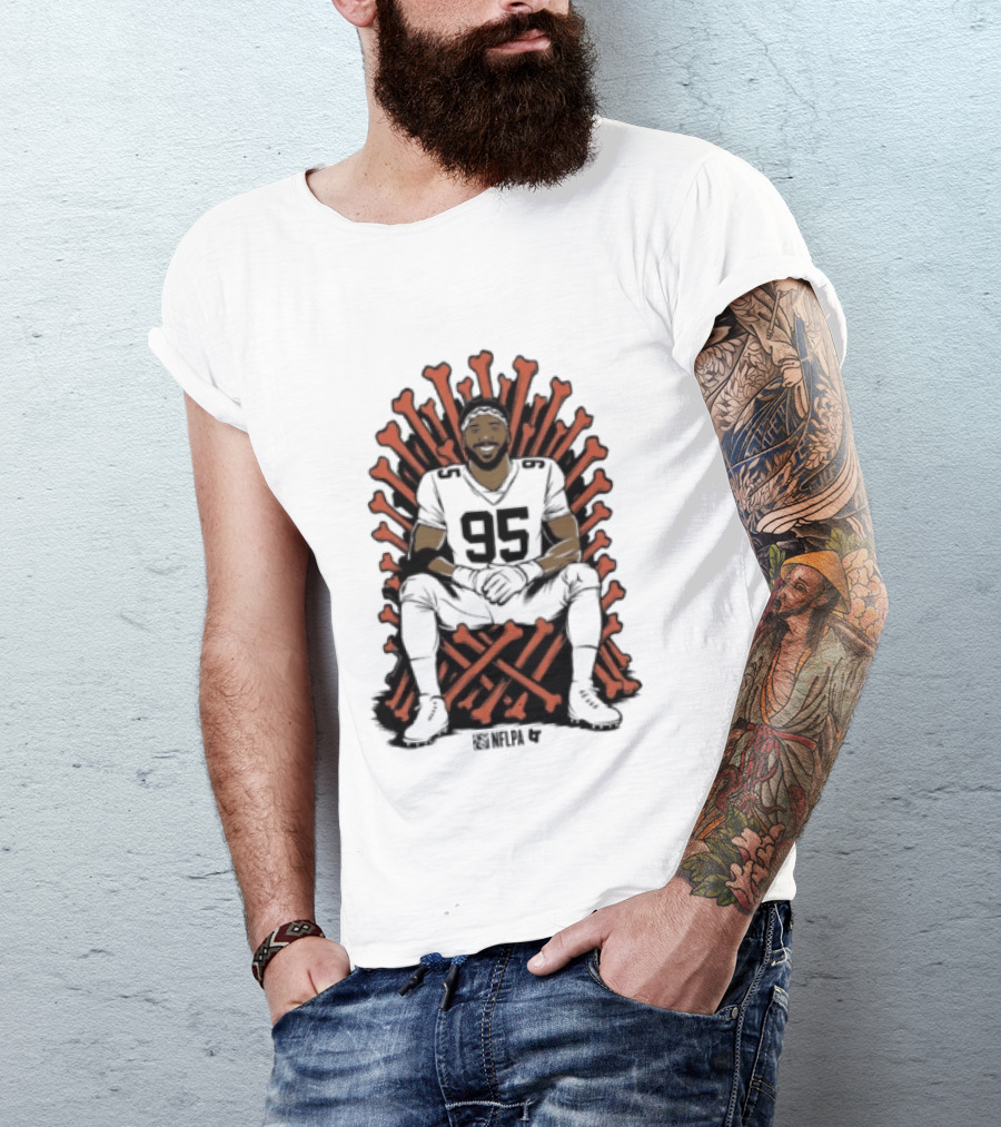Original Myles Garrett 95 Single Season Sack King Cleveland Browns Bone Throne T-Shirt